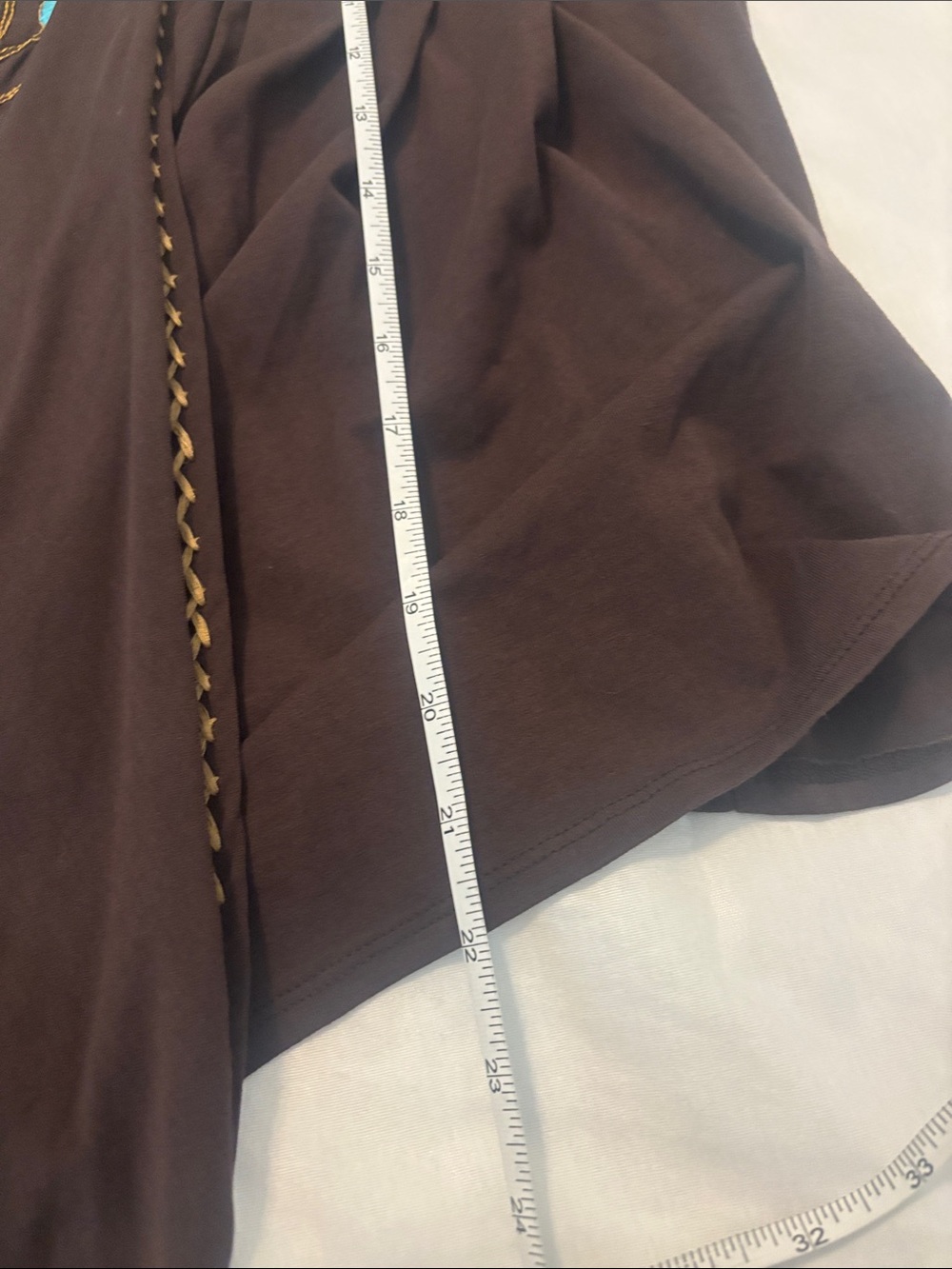 Double D Ranch Brown Cardigan SZ S/M w/Yellow-Gold and Turquoise Embroidery - Picture 7 of 10